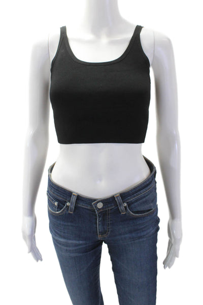 Theory Women Cropped Tank Sleeveless Black Round Neck Solid Size PP
