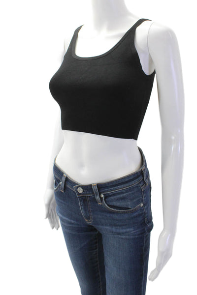 Theory Women Cropped Tank Sleeveless Black Round Neck Solid Size PP