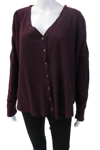 Out From Under Women Bohemian Purple V-Neck Button-Up Long Sleeve Top Size M