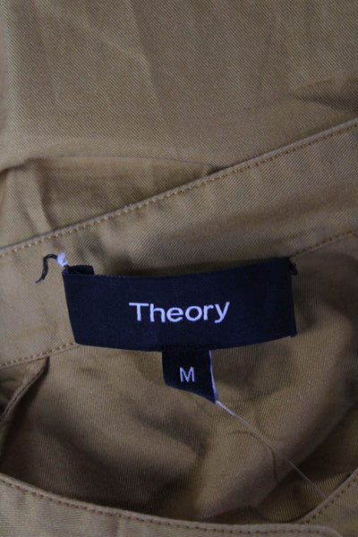 Theory Women Yellow Basic High Neck Button-Up Short Sleeve Blouse Size M