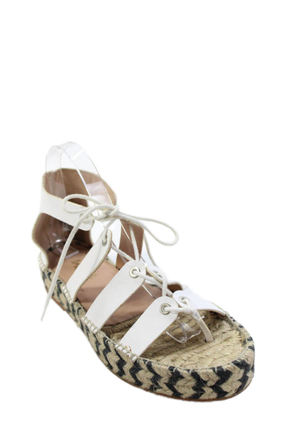 Loeffler Randall Womens Espadrille Lace Up Platform Sandals White Size 10