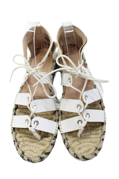 Loeffler Randall Womens Espadrille Lace Up Platform Sandals White Size 10