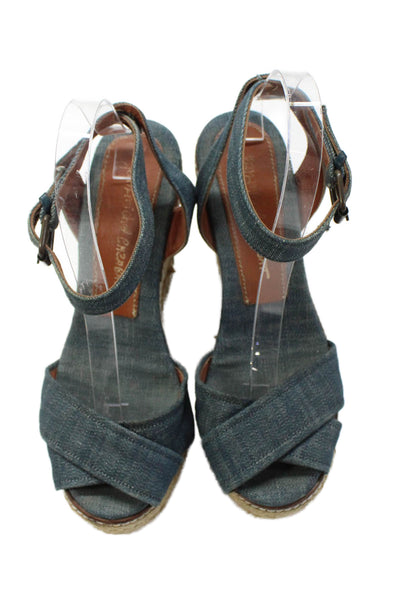 Jean Michel Cazabat Womens Denim Espadrille Detail Wedge Heels Blue Size 10