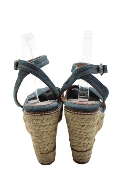 Jean Michel Cazabat Womens Denim Espadrille Detail Wedge Heels Blue Size 10