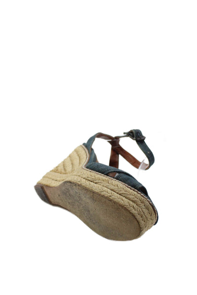 Jean Michel Cazabat Womens Denim Espadrille Detail Wedge Heels Blue Size 10