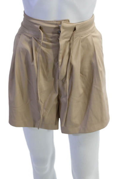 Blank NYC Womens Faux Leather Pocketed Pleated Detail Shorts Beige Size 30