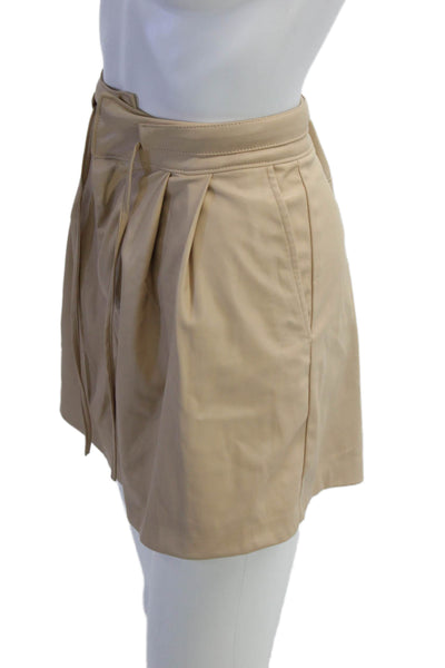 Blank NYC Womens Faux Leather Pocketed Pleated Detail Shorts Beige Size 30
