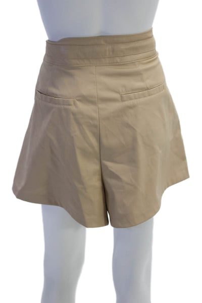Blank NYC Womens Faux Leather Pocketed Pleated Detail Shorts Beige Size 30