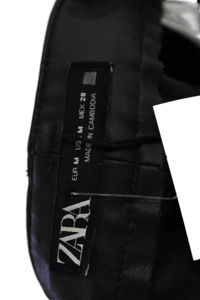Zara Women Dress Pants Black Button Solid Polyurethane Classic Size M