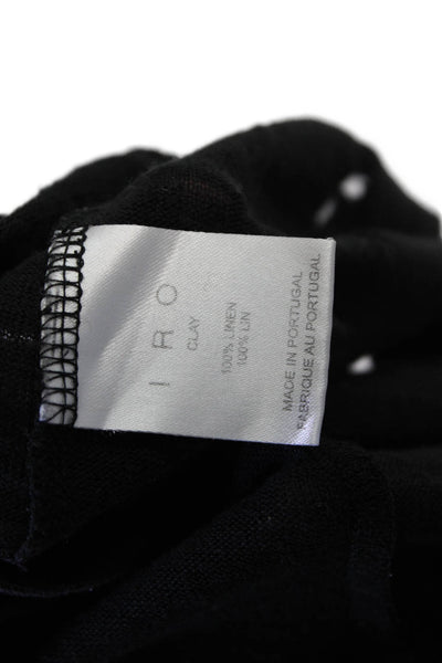 IRO Womens Black Linen Short Sleeve Basic T-Shirt Round Neck Grunge Size L