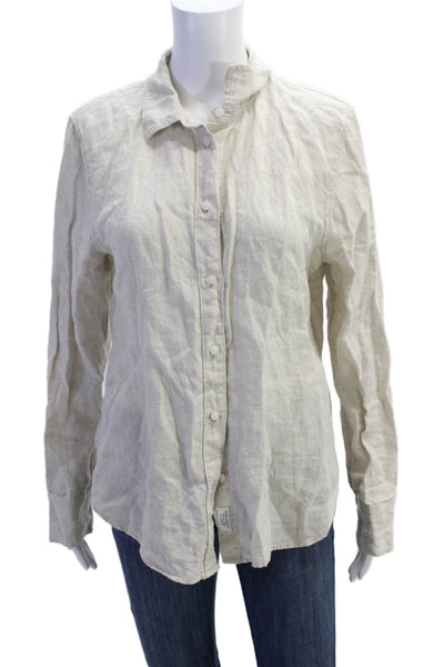 J Crew Womens Beige 100% Linen Collared Button-Up Blouse Long Sleeve Size 10
