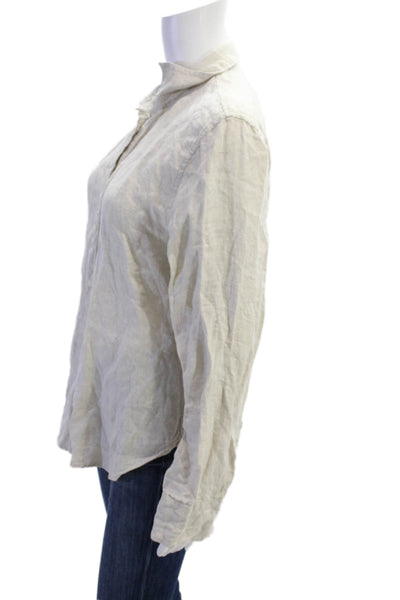 J Crew Womens Beige 100% Linen Collared Button-Up Blouse Long Sleeve Size 10