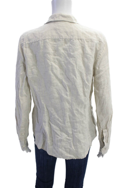 J Crew Womens Beige 100% Linen Collared Button-Up Blouse Long Sleeve Size 10