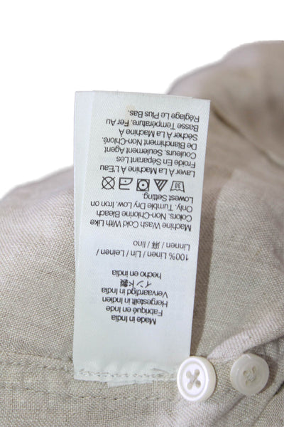 J Crew Womens Beige 100% Linen Collared Button-Up Blouse Long Sleeve Size 10