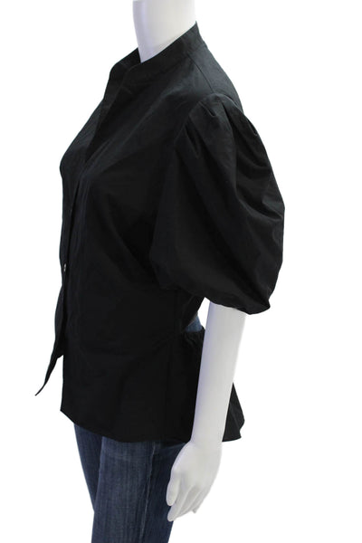 Vince Women Black Mock Neck Short Sleeve Button-Up Blouse Size 10