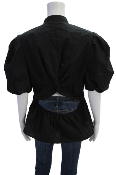 Vince Women Black Mock Neck Short Sleeve Button-Up Blouse Size 10