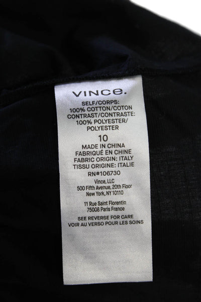 Vince Women Black Mock Neck Short Sleeve Button-Up Blouse Size 10