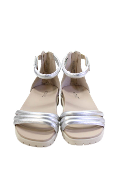 Vionic Womens Faux Leather Ankle Strap Metallic Sandals Silver Size 7