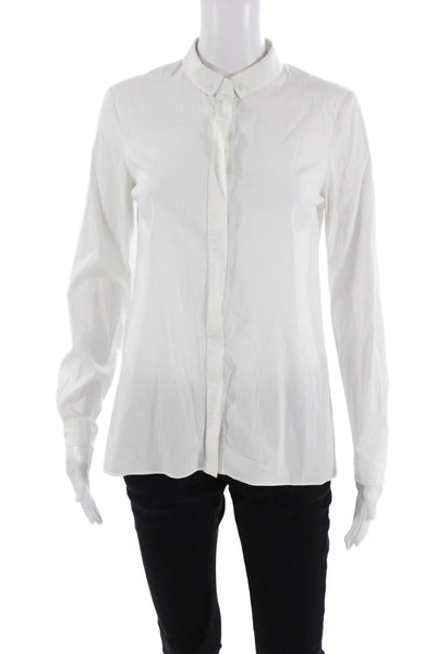 T Tahari Womens Collared Button-Up White Long Sleeve Basic Top Size XS