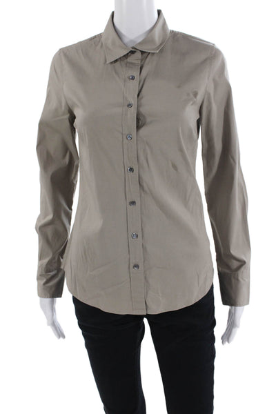 J Crew Women Collared Button-Up Long Sleeve Beige Cotton Blouse Size XS