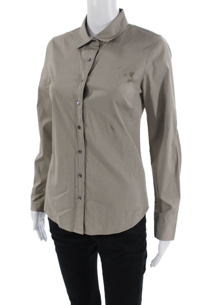 J Crew Women Collared Button-Up Long Sleeve Beige Cotton Blouse Size XS
