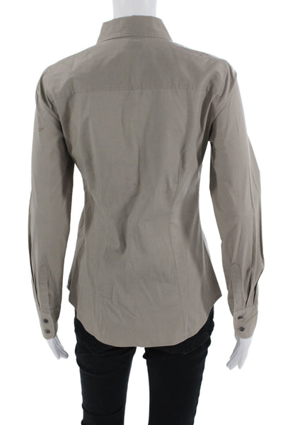 J Crew Women Collared Button-Up Long Sleeve Beige Cotton Blouse Size XS