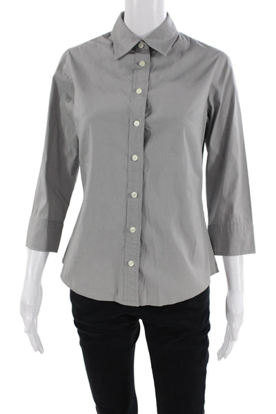 J Crew Women Collared Button-Up Top 3/4 Sleeve Gray Cotton Blend Size S