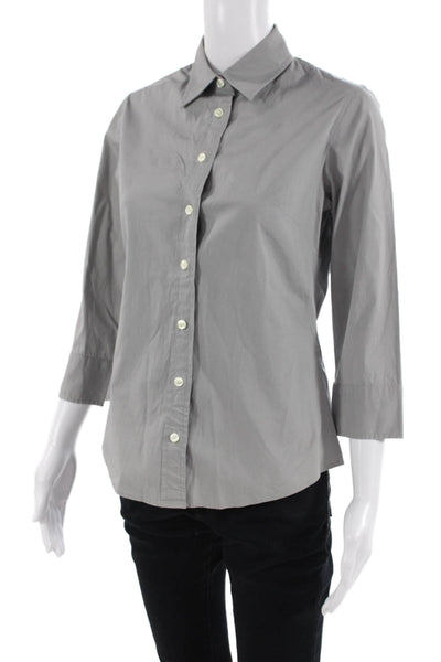 J Crew Women Collared Button-Up Top 3/4 Sleeve Gray Cotton Blend Size S