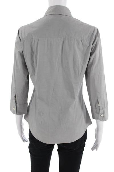 J Crew Women Collared Button-Up Top 3/4 Sleeve Gray Cotton Blend Size S
