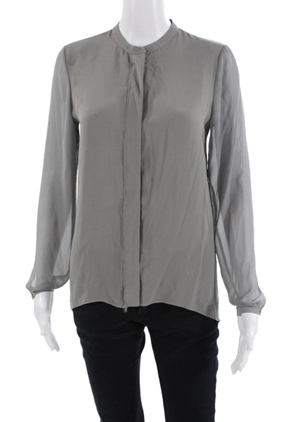 Tahari Women Gray Basic Long Sleeve Crew Neck Polyester Blouse Size XS