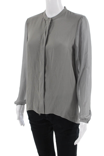 Tahari Women Gray Basic Long Sleeve Crew Neck Polyester Blouse Size XS