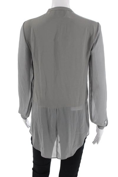 Tahari Women Gray Basic Long Sleeve Crew Neck Polyester Blouse Size XS