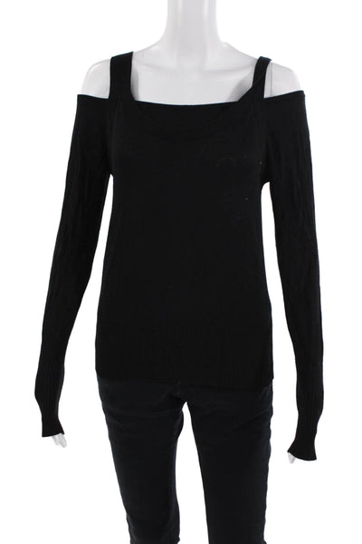 Anthropologie Womens Black Square Neck Long Sleeve Viscose Sweater Size S