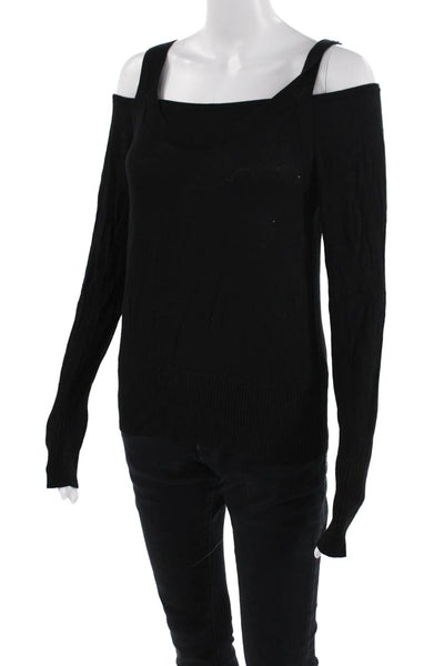 Anthropologie Womens Black Square Neck Long Sleeve Viscose Sweater Size S