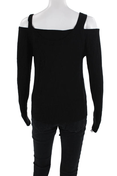 Anthropologie Womens Black Square Neck Long Sleeve Viscose Sweater Size S