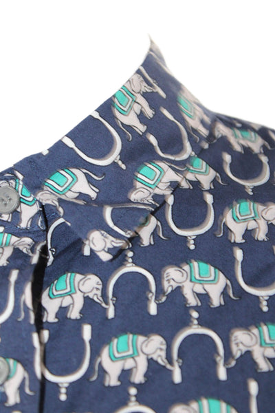 J Crew Women Dark Blue Long Sleeve Button-Up Cotton Animal Graphic Size 2