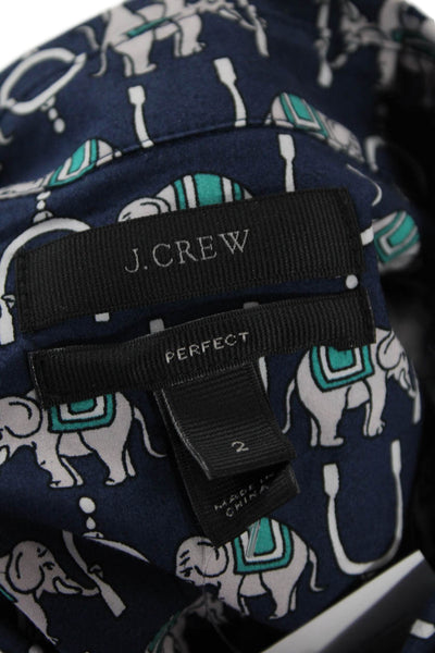 J Crew Women Dark Blue Long Sleeve Button-Up Cotton Animal Graphic Size 2