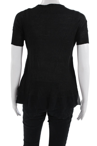 Eileen Fisher Women Black 100% Silk V-Neck Short Sleeve T-Shirt Size PP