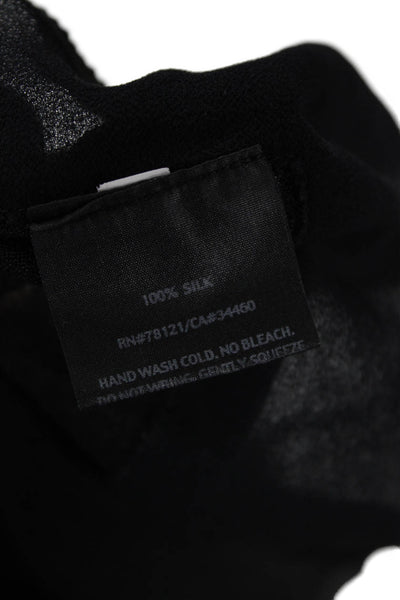 Eileen Fisher Women Black 100% Silk V-Neck Short Sleeve T-Shirt Size PP