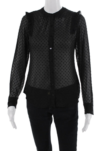 Express Womens Black Polka Dot Button-Up Blouse Crew Neck Long Sleeve Size 2XS