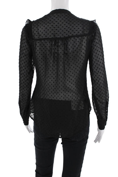 Express Womens Black Polka Dot Button-Up Blouse Crew Neck Long Sleeve Size 2XS