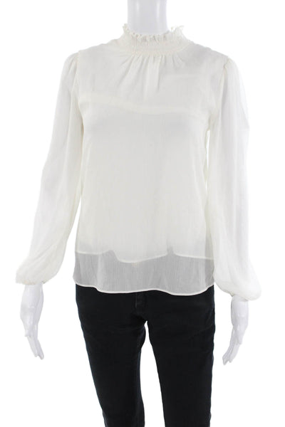 Ann Taylor Women High Neck Long Sleeve White Polyester Blouse Petite Size 2XS