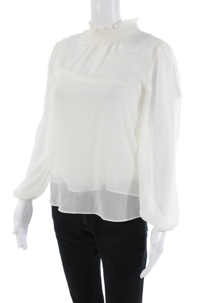 Ann Taylor Women High Neck Long Sleeve White Polyester Blouse Petite Size 2XS
