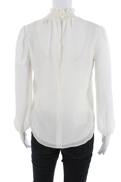 Ann Taylor Women High Neck Long Sleeve White Polyester Blouse Petite Size 2XS