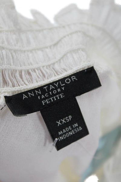 Ann Taylor Women High Neck Long Sleeve White Polyester Blouse Petite Size 2XS