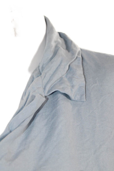Ann Taylor Women Light Blue Silk Collared Button-Up Blouse Short Sleeve Size 2P