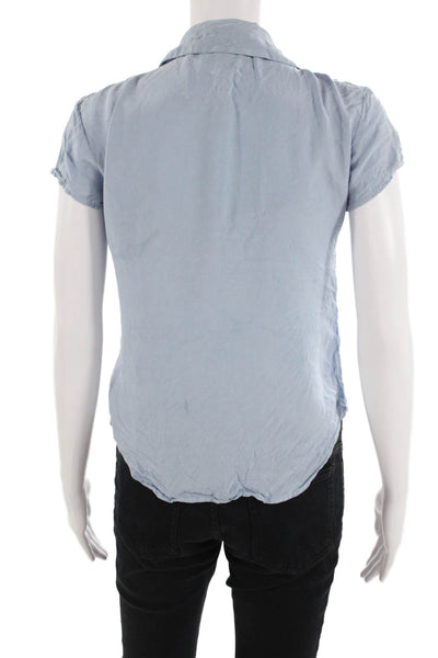 Ann Taylor Women Light Blue Silk Collared Button-Up Blouse Short Sleeve Size 2P