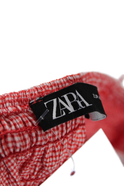 Zara Women Cropped Bohemian Check Sleeveless Top Red Size XS