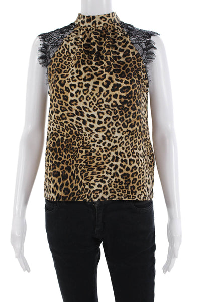Generation Love Women Beige Animal Print High Neck Sleeveless Blouse Size XS