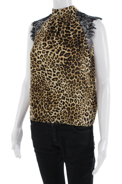 Generation Love Women Beige Animal Print High Neck Sleeveless Blouse Size XS